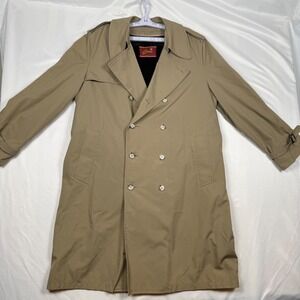 Vintage Amie Mens Tan Double Breasted Trench Coat Fur Lined Size 42 Reg Korea